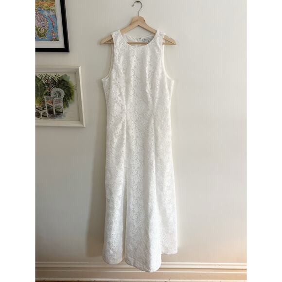 KAY UNGER Maurena White Floral Lace Floral High Neck Gown Size 14 - Picture 2 of 8